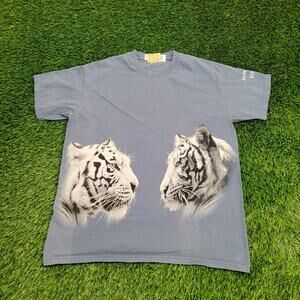 Vintage The-Mountain White Tigers Shirt Large 22x27 Faded Grayish Blue Y2K